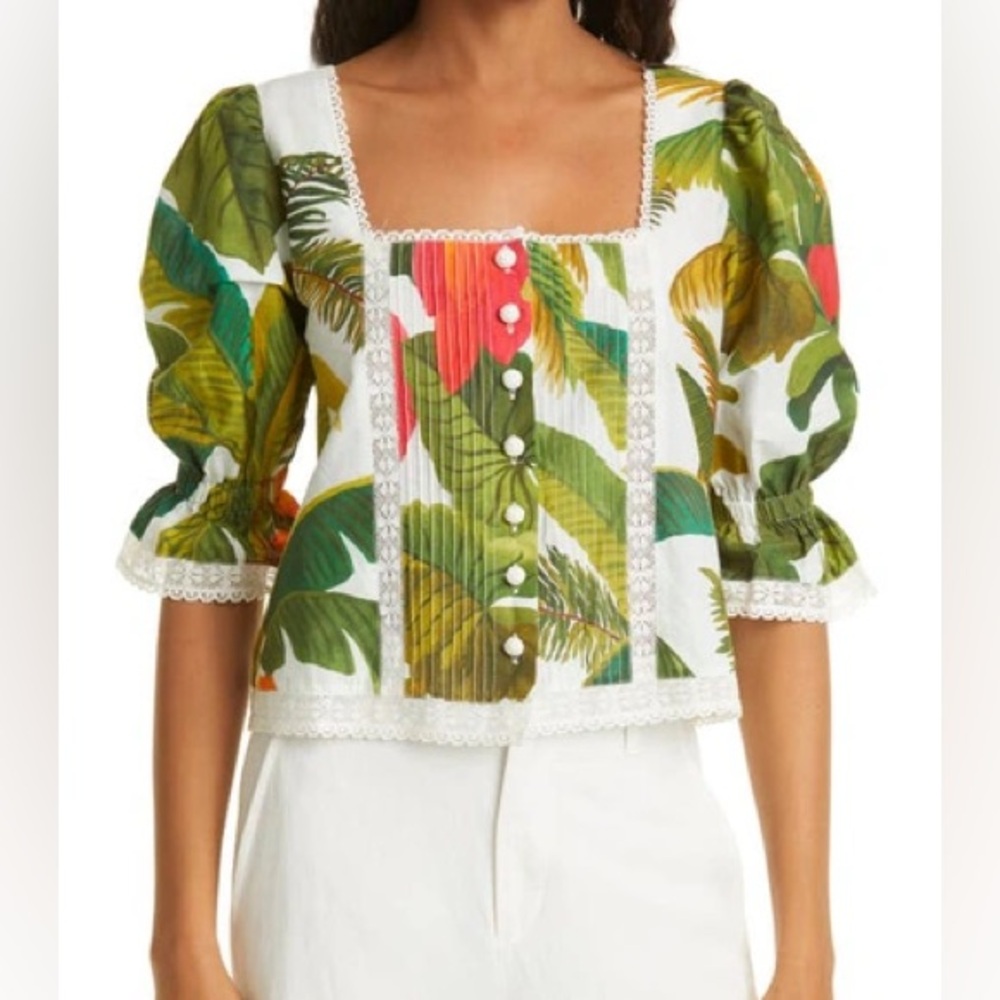 Farm Rio Cocoa Forest Puff-Sleeve Blouse